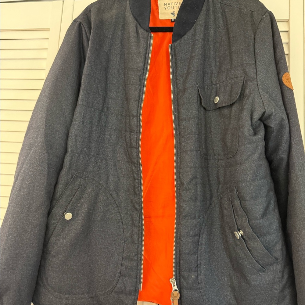 Native Youth Men’s Dark Gray Bomber Jacket with Orange Lining